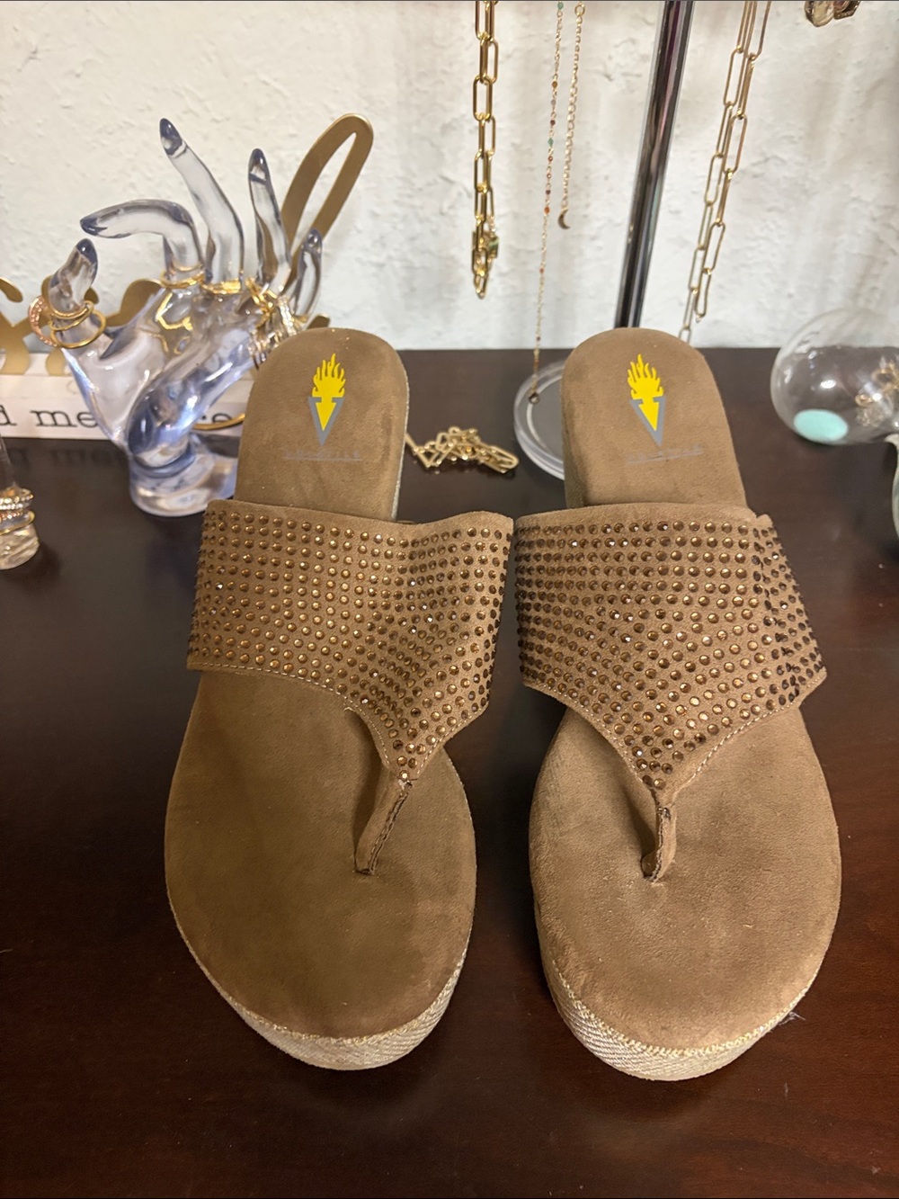 Volatile Brown Studded Suede Thong Sandals